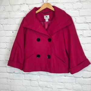 Worthington Coat Short Cropped Hot Pink Pea Coat Size Medium